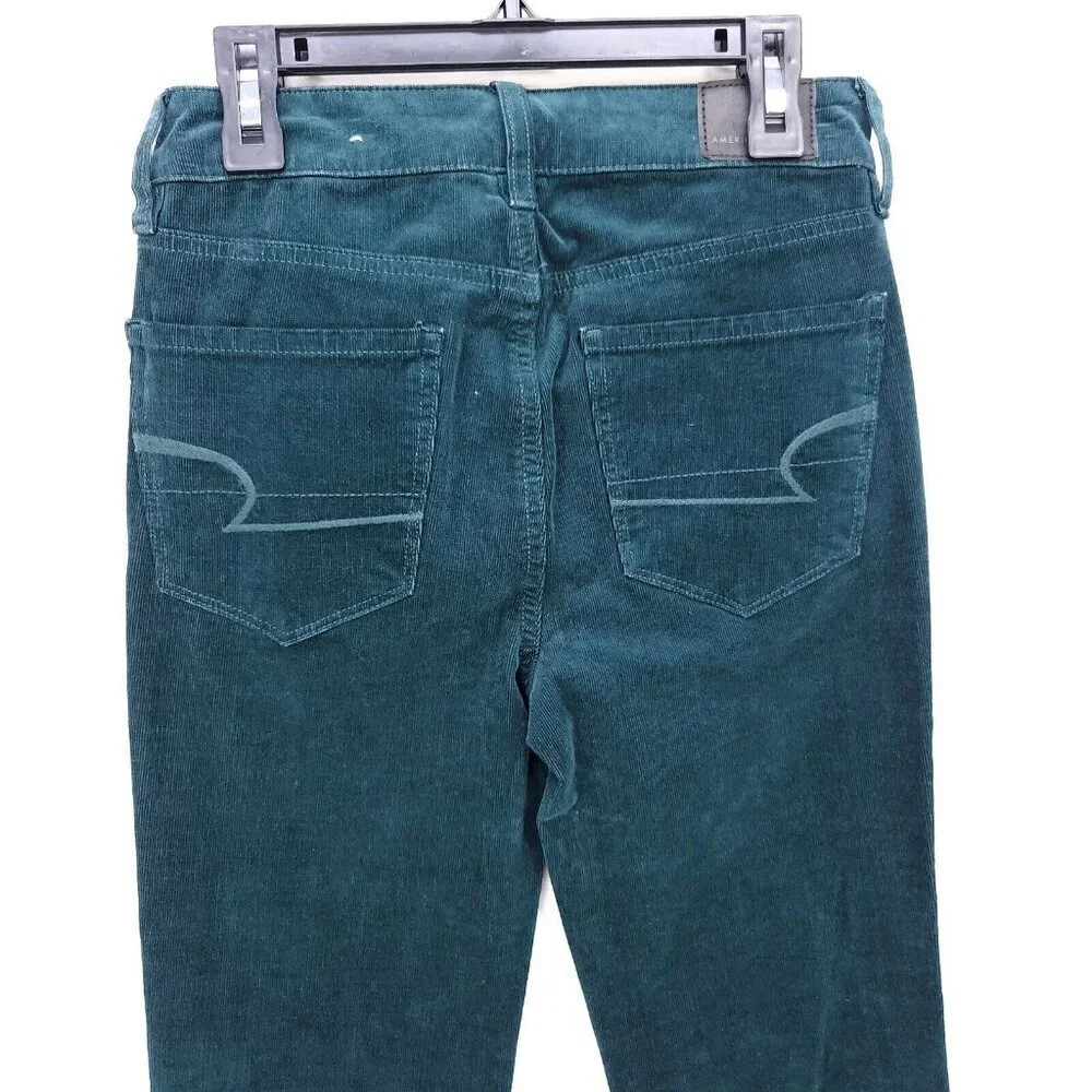 American Eagle Corduroy Pants Womens Size Slim 00 Long Emerald Green Pockets - Picture 4 of 15